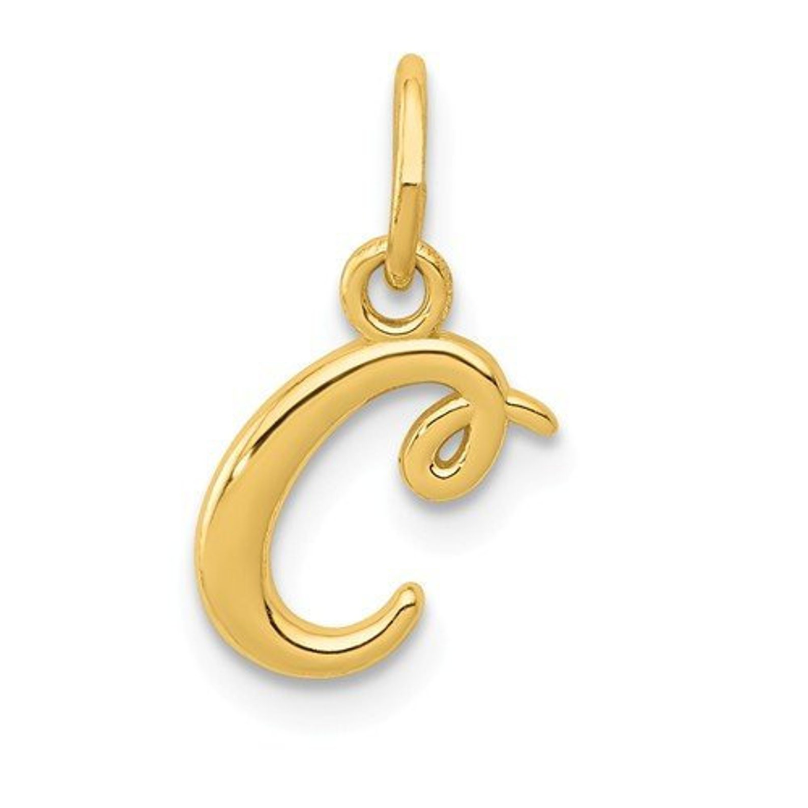 14K Yellow Gold Lowercase Initial Letter C Cursive Alphabet Etsy
