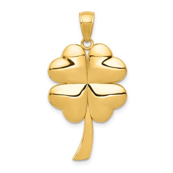Clover Pendant Solid 14k Yellow Gold Irish 4 Leaf Charm Good Luck Diamond Cut