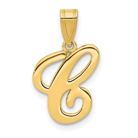 10k Yellow Gold Letter B Pendant Cursive Alphabet Charm Fashion