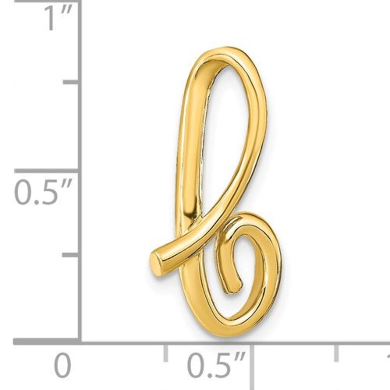 14k Yellow Gold Initial Letter B Cursive Chain Slide Pendant Charm