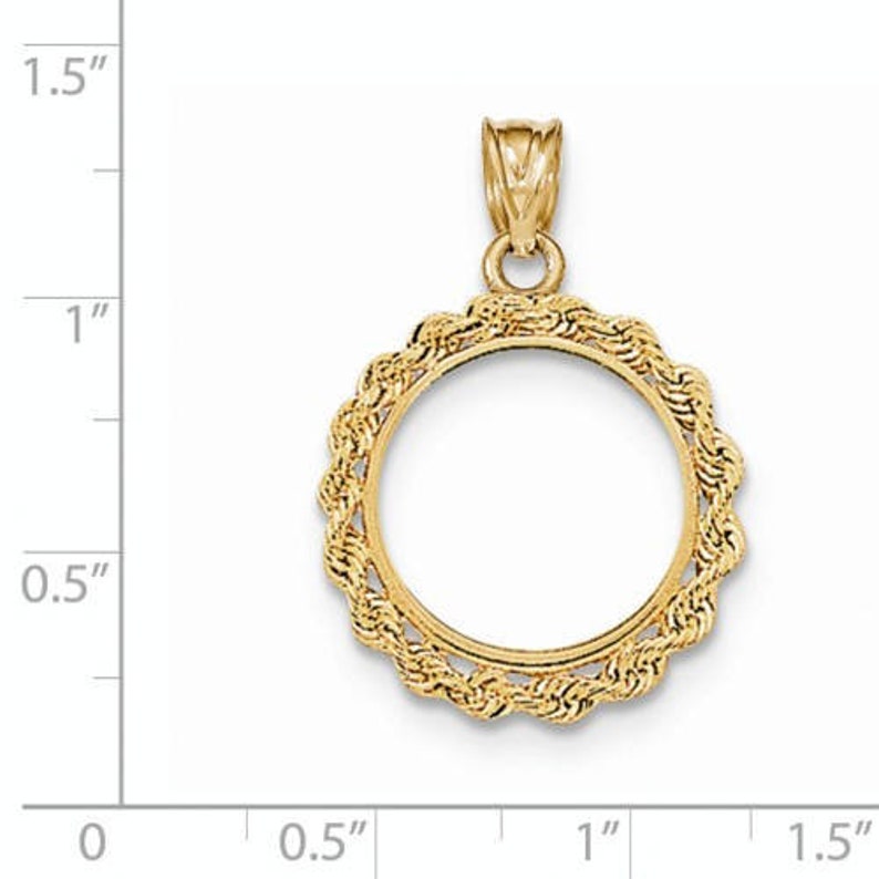 14K Yellow Gold 110 oz or One Tenth Ounce American Eagle Coin Holder Prong Bezel Rope Edge Pendant Charm LKQBA110AE