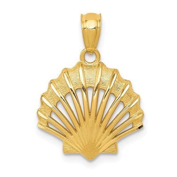 14k Yellow Gold 3-D Enamel Conch Shell Pendant on a 14K Yellow Gold Chain Necklace
