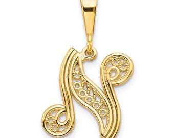 Gold Letter Wreath N Pendant For HimHer Gold InitialLetter N PendantCharm 14k Real Gold Initial N PendantCharm