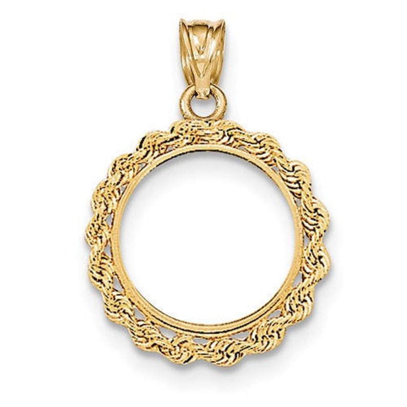 14K Yellow Gold 110 oz or One Tenth Ounce American Eagle Coin Holder Prong Bezel Rope Edge Pendant Charm LKQBA110AE
