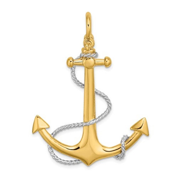 Details about   14K Yellow or White Gold Anchor Pendant with Rope Circle