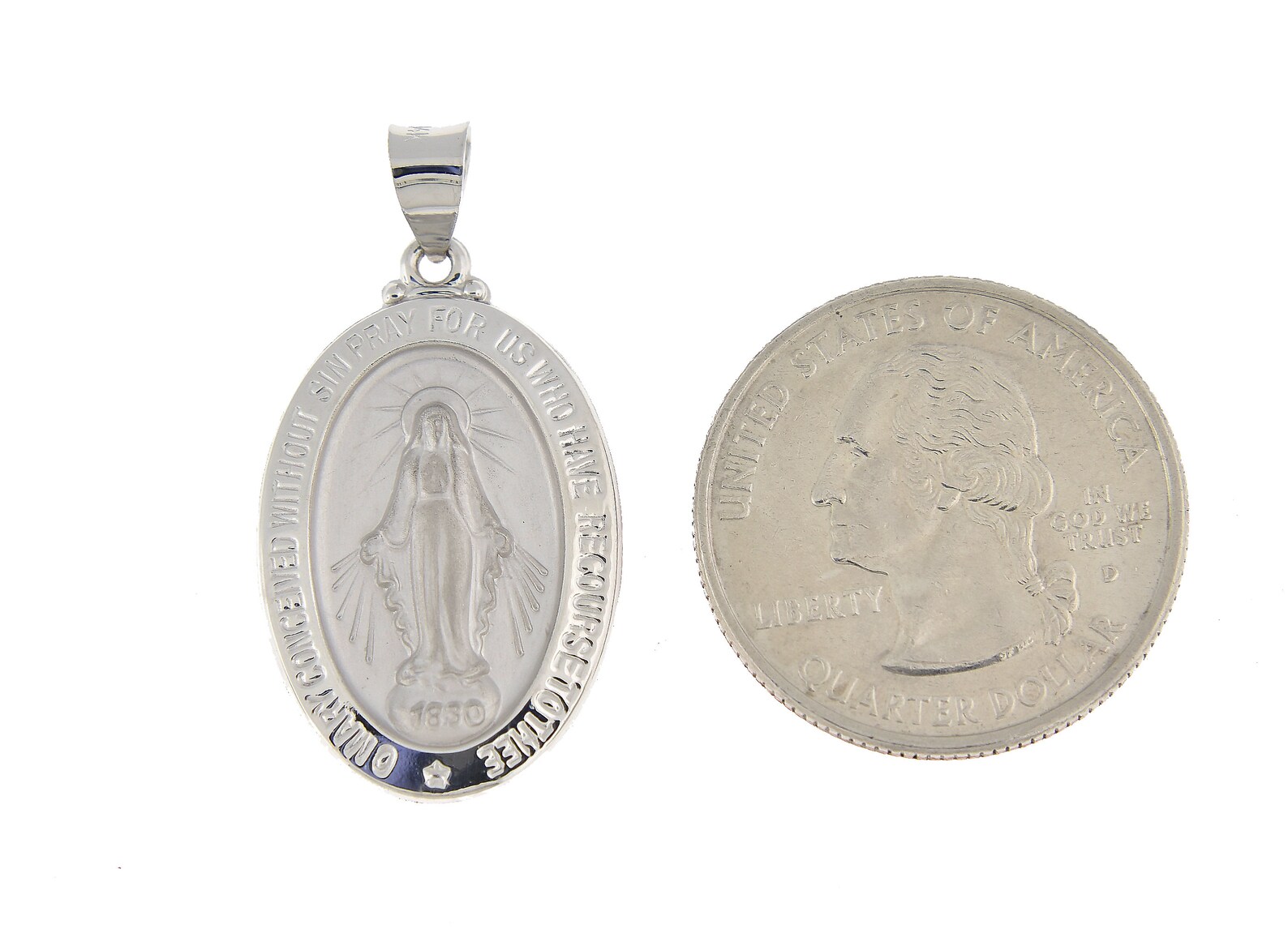 14K White Gold Blessed Virgin Mary Miraculous Medal Oval | Etsy