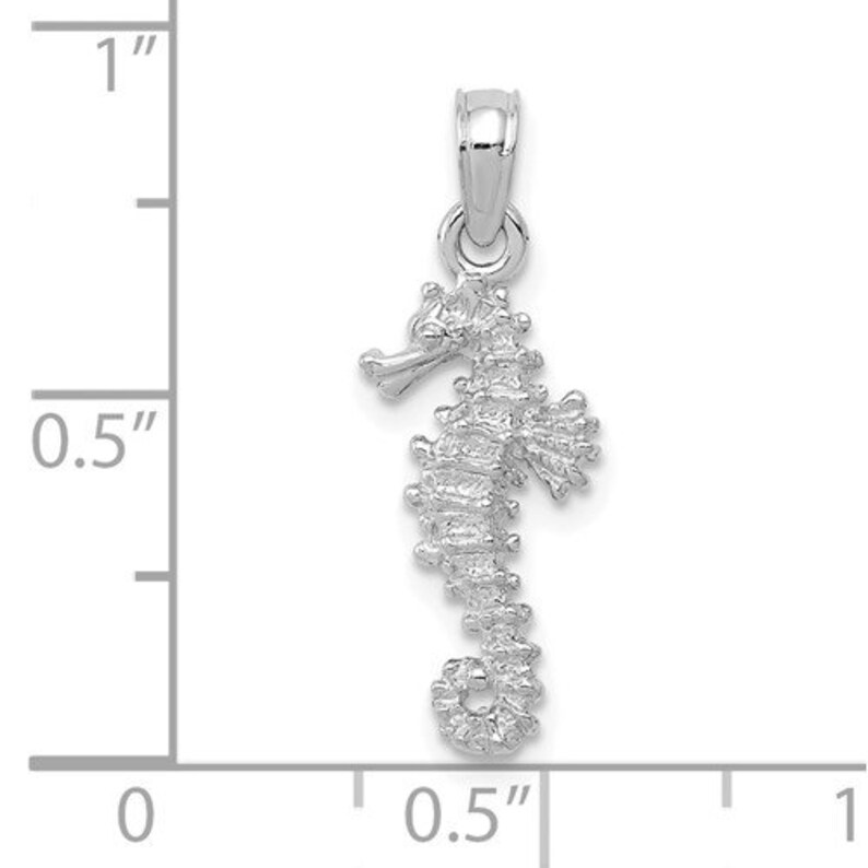 14K White Gold Seahorse 3D Pendant Charm