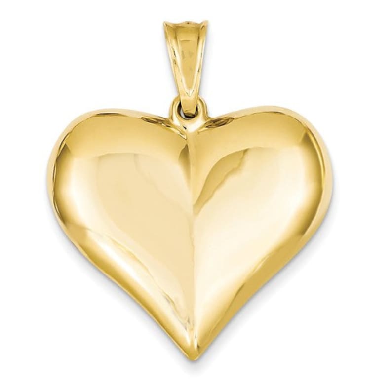 14K Yellow Gold Puffy Heart 3D Hollow Large Pendant Charm