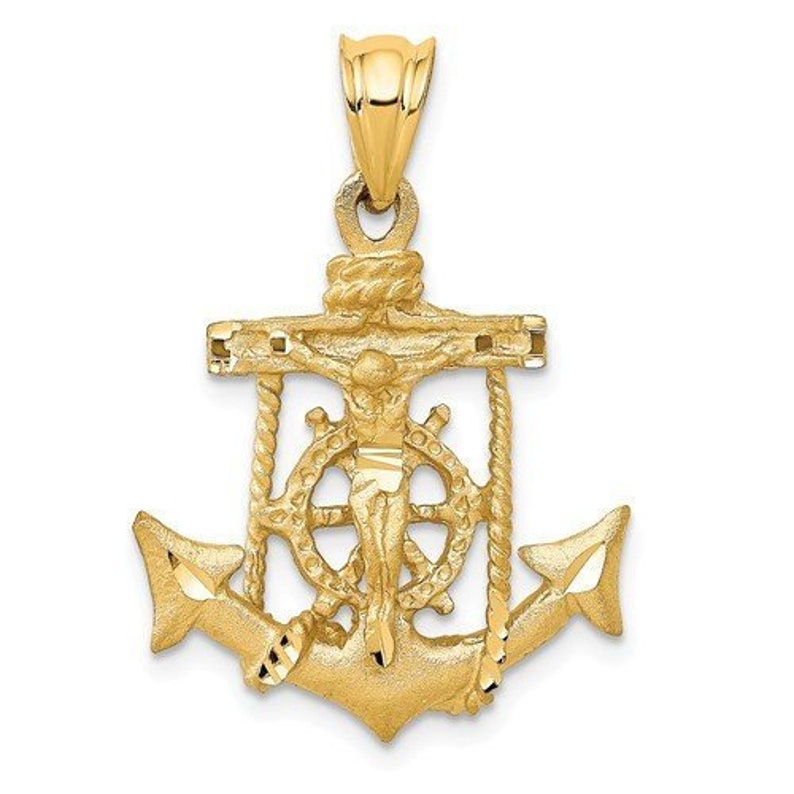 14K Yellow Gold Mariner Crucifix Cross Anchor Pendant Charm Etsy