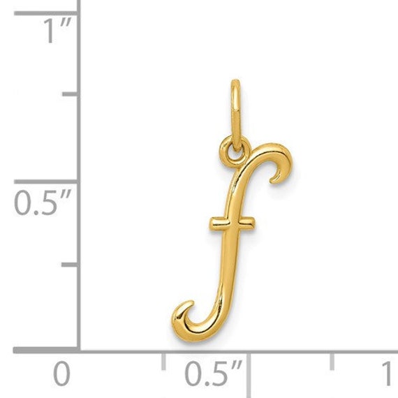 14k Yellow Gold Lowercase Cursive Style Letter F Initial Charm 15x7mm