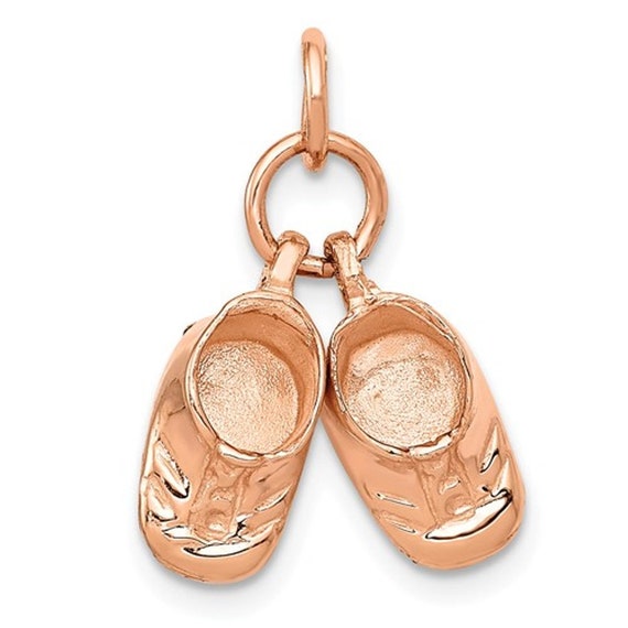 14k Rose Gold Baby Shoes 3d Pendant Charm - Rose Gold Baby Shoe Pendant 14k Rose Gold Baby Shoes 3d Pendant Charm - Rose Gold Baby Shoe Pendant