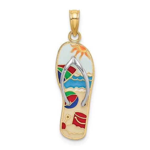 14K Solid 3-D Red Enameled Sandal Pendant