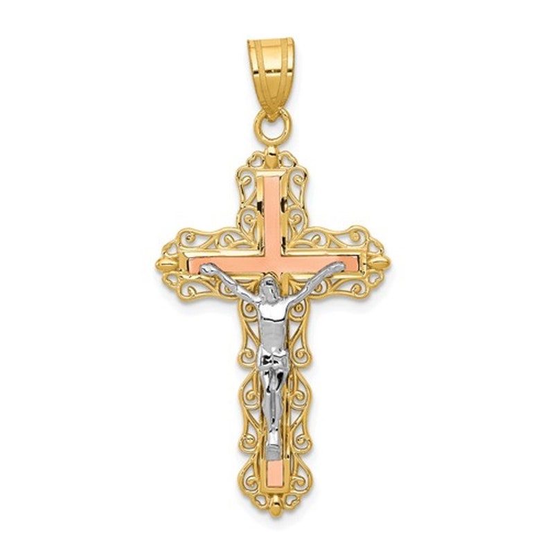14k Yellow White Rose Gold Tri Color Crucifix Cross Pendant Charm