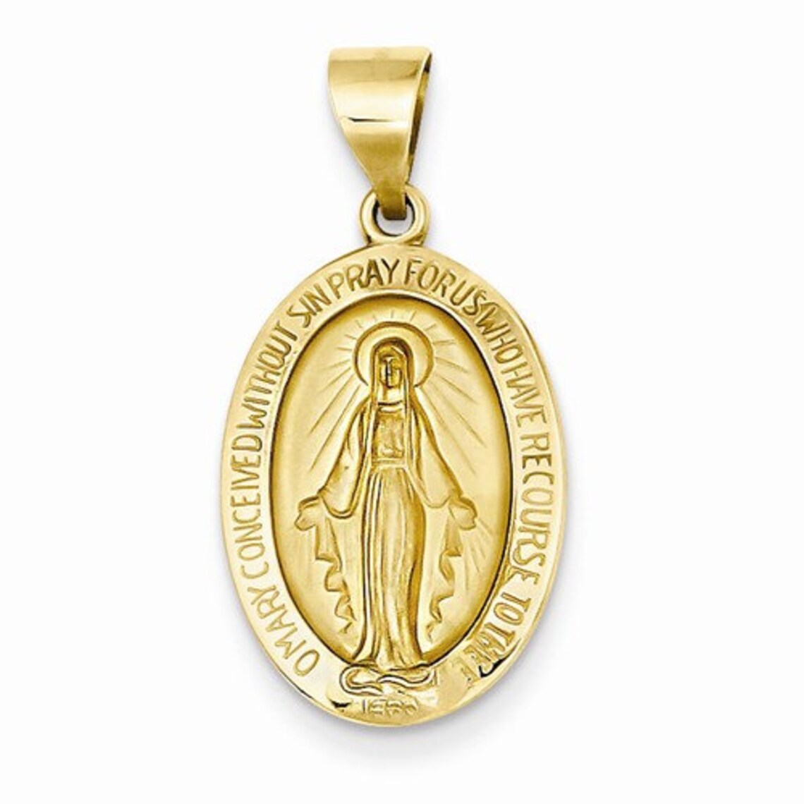 14K Yellow Gold Blessed Virgin Mary Miraculous Medal Oval | Etsy