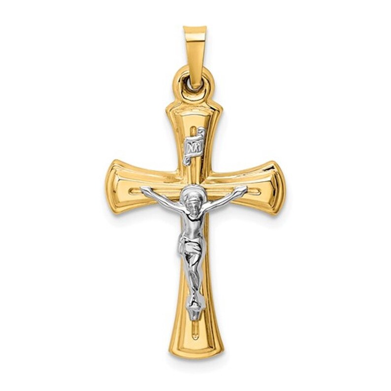 14K Yellow Gold 14K White Gold Two Tone INRI Crucifix Cross | Etsy