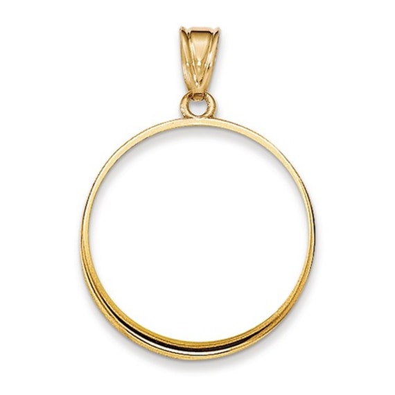 14k Yellow Gold Holds 27mm X 22mm 12 Oz American Eagle Coin Holder Prong Bezel Pendant Charm