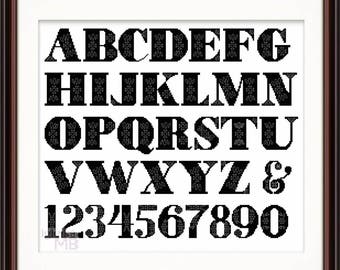 Blooming Alphabet cross stitch pattern instant download floral folky stylized letters typographic font lettering
