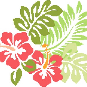Flores hawaianas gráfico de punto de cruz digital patrón pdf descarga instantánea naturaleza floral botánico verano tropical