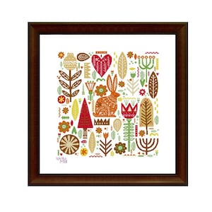 Scandinavian Forest with a Hare. Autumn (3031.1) cross stitch chart digital pdf pattern Scandinavian folk art Nordic folk art forest nature