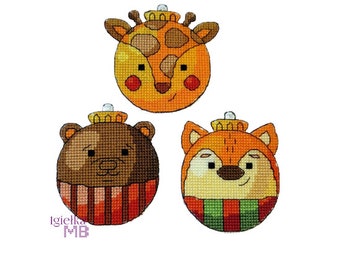 Christmas baubles 7.(976)cross stitch chart digital pdf pattern,christmas tree decoration pet,christmas card,christmas pendant,fox,bear,deer