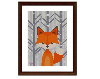 Winter Animals.Fox(2117)cross stitch chart,pdf,digital pattern,forest animals,woods woodlife nature lovers wild animals,nurseries,children