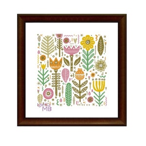 Scandinavian Meadow 1. Spring (1281.3) cross stitch chart digital pdf pattern retro Scandinavian style woods forest friends Nordic home