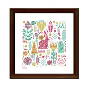 Scandinavian Forest with a Hare. Summer (3031.4) cross stitch chart digital pdf pattern Scandinavian folk art Nordic folk art forest nature