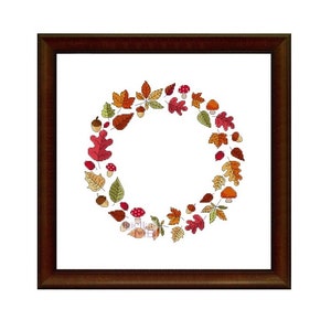Autumn Wreath Autumn cross stitch chart digital pdf pattern leaves mushrooms acorns seasonal autumnal nature