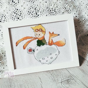 Little Prince 1. 2431 with the fox, cross stitch chart PDF pattern, Little Prince, moon, fox, a pilot, rose, gift image 2