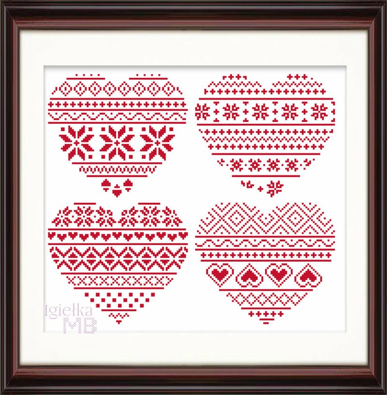 Fair isle hearts cross stitch pattern instant download knitted Etsy