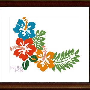 Hawaiian Flowers 2 (1300) cross stitch pattern digital pdf chart tropical botanical summer jungle holiday