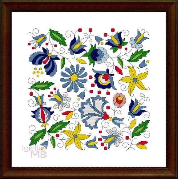 Kashubian Florals Polish Folk Art Cross Stitch Chart Pdf Pattern Instant Download Polish Folklore Meadow Flowers