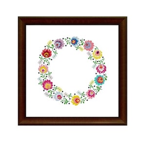 Folk Art Wreath (2951)cross stitch chart digital PDF pattern Polish folk art, Polish folklore, Polish flowers