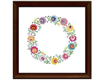 Folk Art Wreath (2951)cross stitch chart digital PDF pattern Polish folk art, Polish folklore, Polish flowers