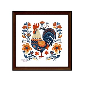 Scandinavische dieren. Haan (10K102) digitale kruissteekkaart instant download, folk, folklore, bloemen, Scandinavisch, Scandinavisch, dieren, haan