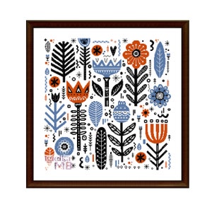 Scandinavian Meadow 1 (1281) cross stitch chart digital pdf pattern retro Scandinavian style woods forest friends Nordic home