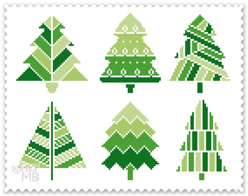 6 Christmas trees cross Popularity stitch chart Great interest pattern fes pdf