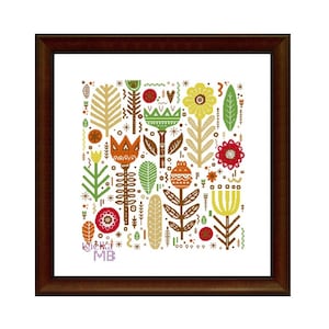 Scandinavian Meadow 1. Autumn (1281.1) cross stitch chart digital pdf pattern retro Scandinavian style woods forest friends Nordic home