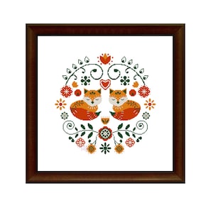 Folk Art Foxes 1 (3004) cross stitch chart pdf digital pattern Scandinavian foxes, Scandi folk art, Nordic