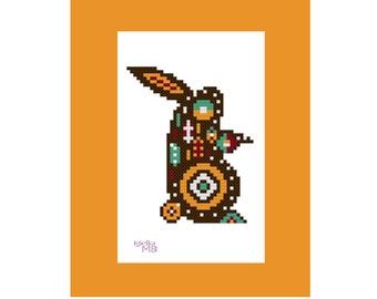 Folk Art Forest Friends: Hare (2295)cross stitch chart pdf instant download Scandinavian Nordic folk art forest friends forest animals woods