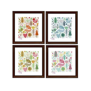 Scandinavian Forest with fox. Four seasons (1280) cross stitch chart pdf pattern scandinavian retro style nordic forest,set LIMITED EDITION