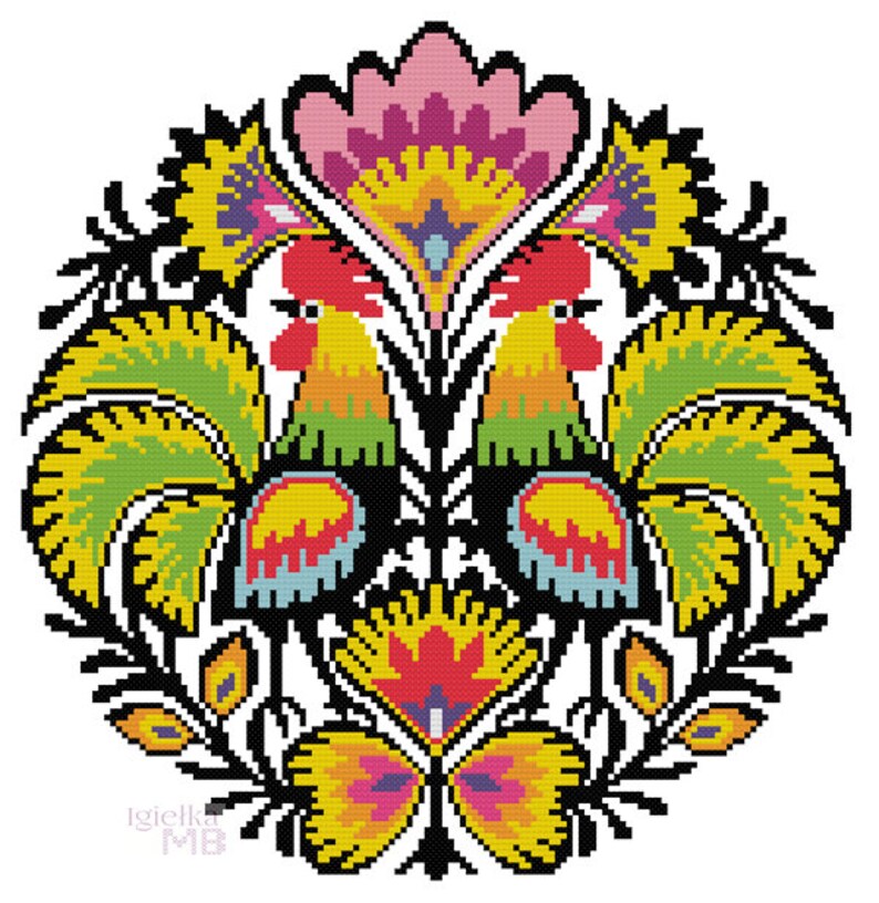 Folk Power Polish Folk Art Cross Stitch Pdf Pattern Polish Etsy