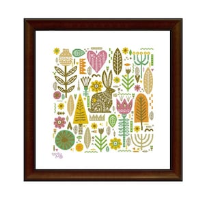 Scandinavian Forest with a Hare. Spring (3031.3) cross stitch chart digital pdf pattern Scandinavian folk art Nordic folk art forest nature