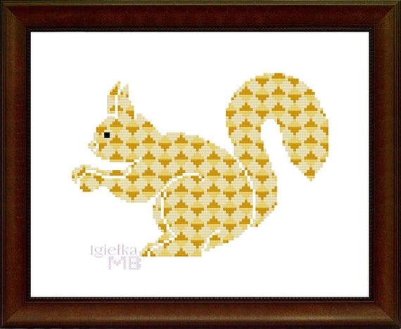 Squirrel counted cross stitch pattern animal woodland landscape forest mountains nature wild Cross Stitch Pattern Digital Format - PDF