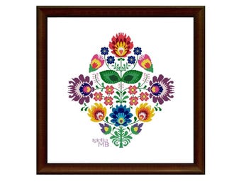 Folk Floral Cross Stitch Chart, Polish Art (Digital Download)