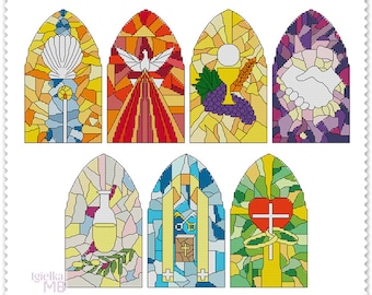 Vidrieras gráfico de punto de cruz patrón PDF, iglesia, catedral, vidrieras, vidrio vitrail, espiritual