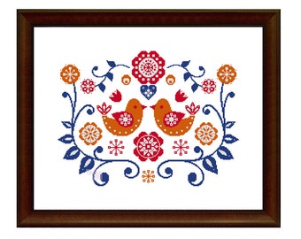 Scandinavian Folk Art Birds Cross Stitch Chart (PDF Pattern)