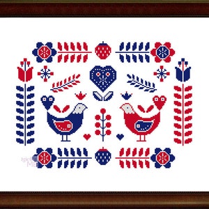 Scandinavian Birds (3022) cross stitch chart digital pdf pattern scandinavian style nordic geometric design modern cross stitch