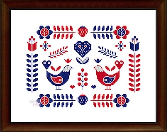 Scandinavian Birds (3022) cross stitch chart digital pdf pattern scandinavian style nordic geometric design modern cross stitch