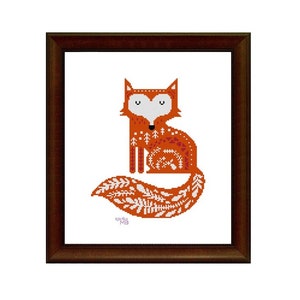 Scandinavian Art Fox (1284) cross stitch chart digital pdf pattern Scandi folk art Nordic Scandinavian foxes forest animals woods